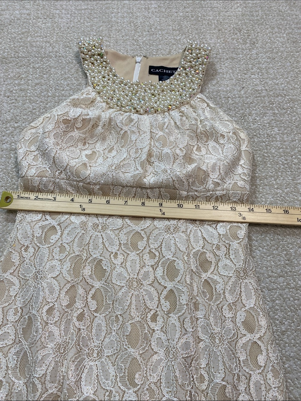 Cachet Beaded Halter Lace Maxi Gown in Ivory and Blush Size 2 - Picture 10 of 15